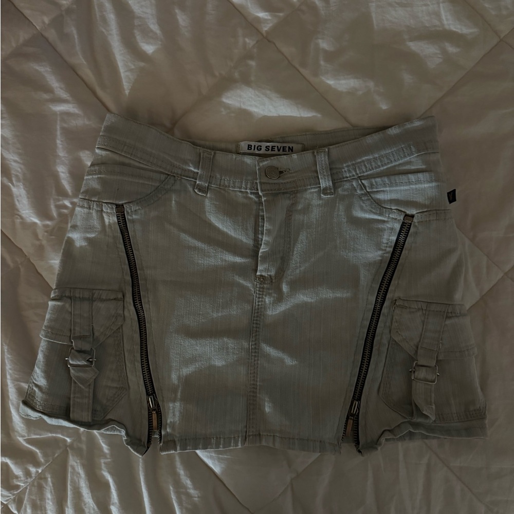 Big Seven Denim Cargo Mini Skirt with Zipper Details and Pockets